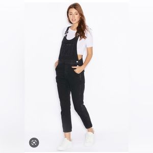 TOPOSHOP Moto Long Denim Dungaree (Black Overalls / Coveralls)